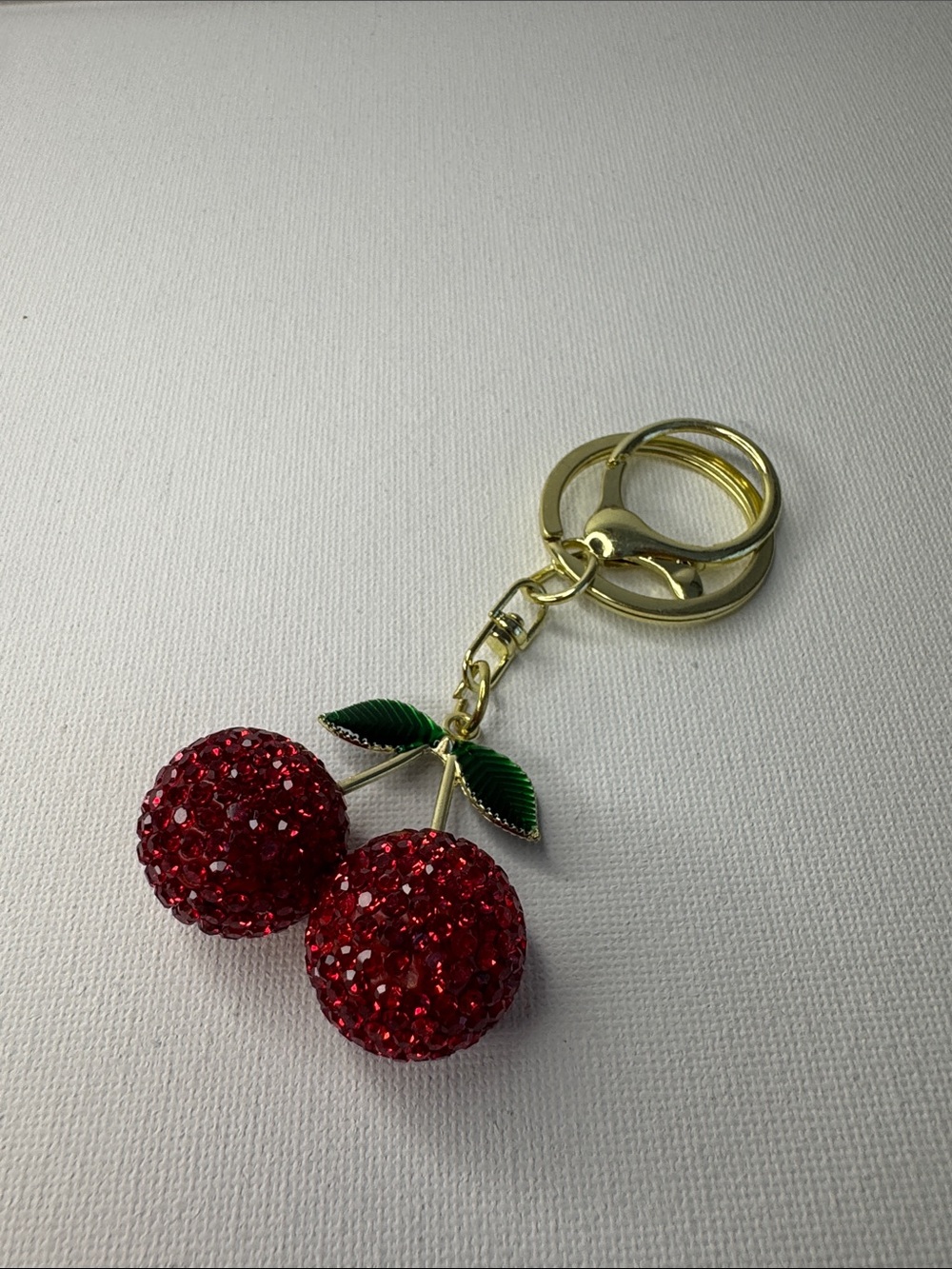 Red Glitter Cherry Keychain Bag Charm Key Holder